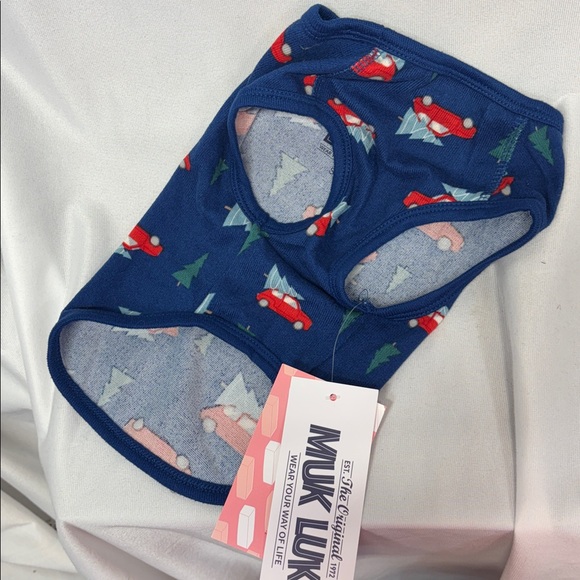 Muk Luks Navy Pet Sweater phs with Red Cars and xmass trees size butter knit S - Picture 6 of 9